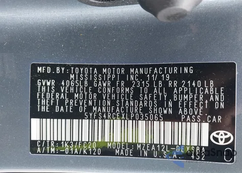 2020 Toyota Corolla Se из США, поврежденный, VIN 5YFS4RCEXLP035065